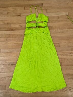 Farm Rio Neon Lime Green Cutout Midi/Maxi Dress - Women Size Small